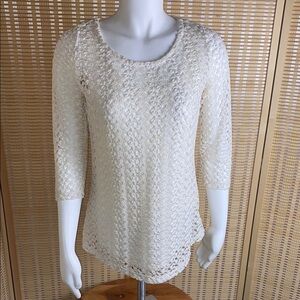 JM Collection Woman’s Petite Medium Ivory Lace 3/4 Sleeve Top